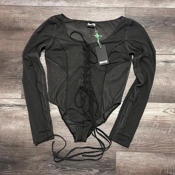 Dolls Kill Diatonic Jersey Ribbed Bodysuit Dark Gray, Size XXL, NWT - Picture 1 of 11